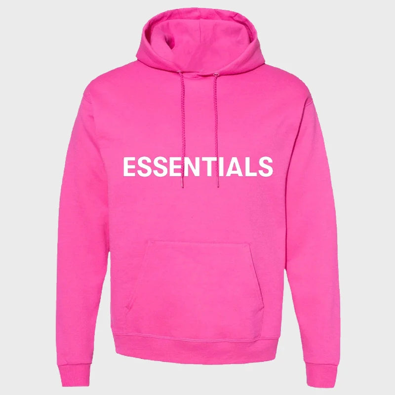 Essentials Pink Hoodie for Women, designed with a soft, cozy fabric and a relaxed fit, offering a stylish and comfortable look for casual wear and streetwear trends.